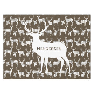 Personalised White Rustic Deer on Brown Tablecloth