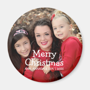 Personalised White Script Merry Christmas Photo Magnet