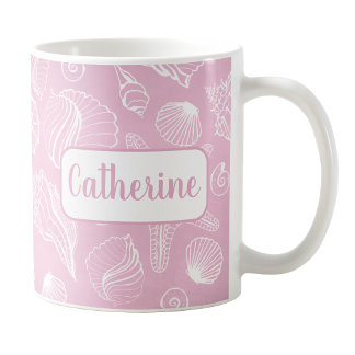 Personalised White Seashells Pink Beach Mug