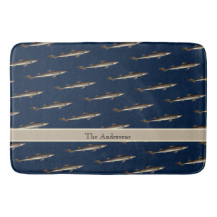 Personalised White Shark Tan Sand background Bath Mat