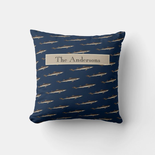 Personalised White Shark Tan Sand background Cushion (Front)