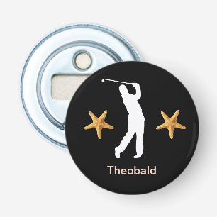 Personalised White Silhouette Male Golfer Bottle Opener