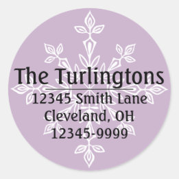 Personalised White Snowflake Return Address Classic Round Sticker