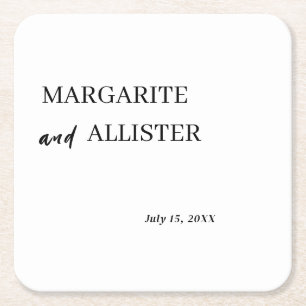 Personalised White Square Wedding Paper Coaster
