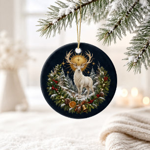 Personalised White Stag Yule Family Ornament