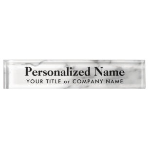 Personalised white stone marble desk nameplate