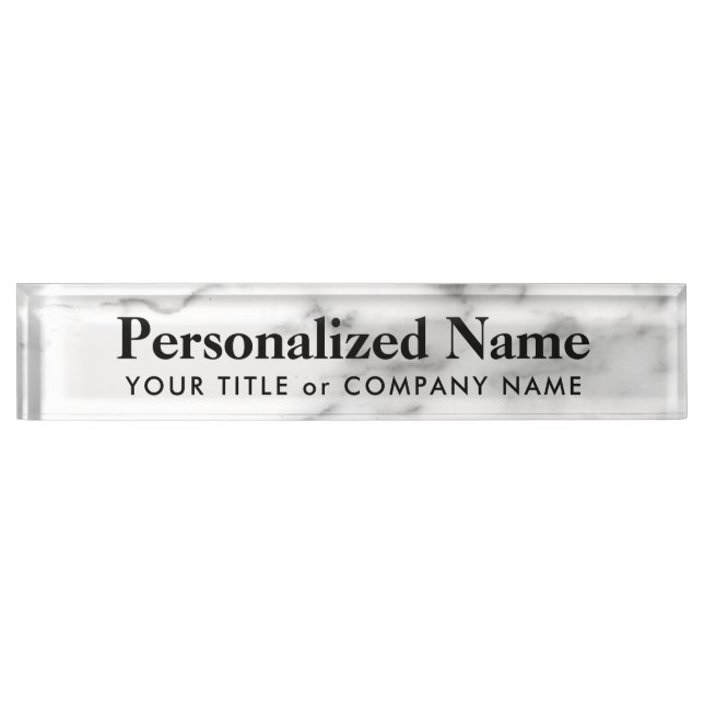 Personalised white stone marble desk nameplate (Front)