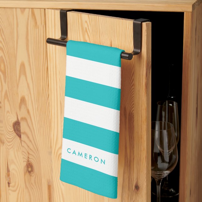 Personalised White Stripes and Editable Colour Tea Towel (Thirds Fold)