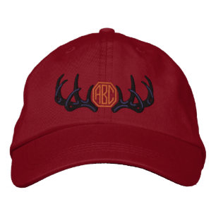 Personalised White Tail Deer Antlers Monogram Embroidered Hat