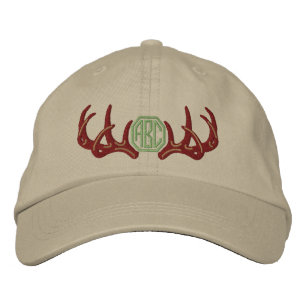 Personalised White Tail Deer Antlers Monogram Embroidered Hat