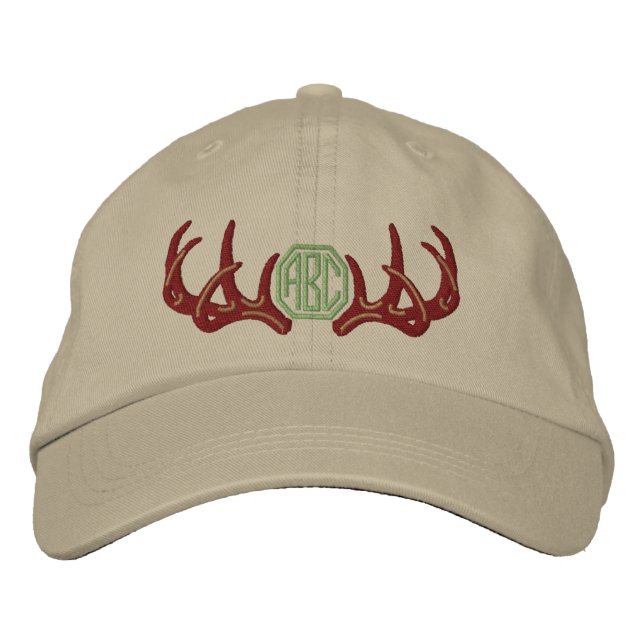 Personalised White Tail Deer Antlers Monogram Embroidered Hat (Front)