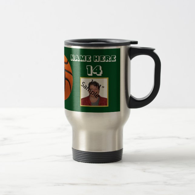 Personalised White Text basketball Photo Tumbler Travel Mug (Right)
