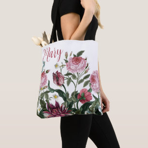 Personalised White Tote Bag - Floral Pattern