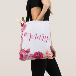 Personalised White Tote Bag - Pink Peony