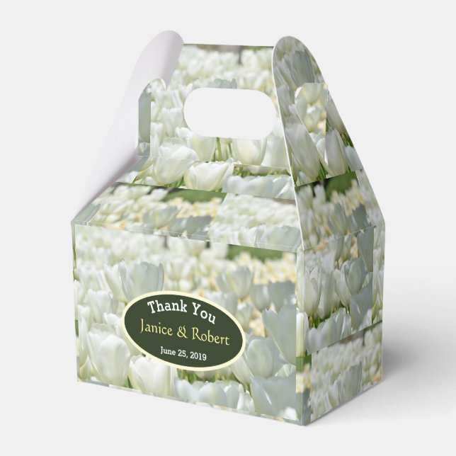 Personalised White Tulip Wedding Favour Box (Front Side)
