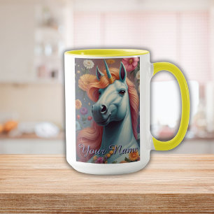 Personalised White Unicorn Flower Portrait Mug