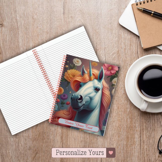 Personalised White Unicorn Flower Portrait Notebook (Personalized White Unicorn Flower Portrait Notebook)