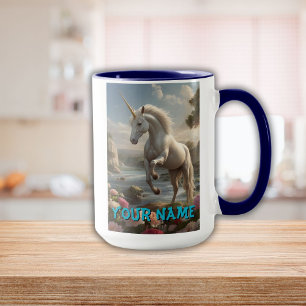 Personalised White Unicorn Flower Stream Mug
