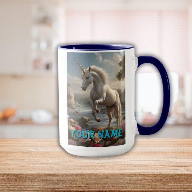 Personalised White Unicorn Flower Stream Mug (Personalized White Unicorn Flower Stream Mug)