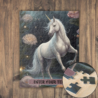 Personalised White Unicorn Flowers Jigsaw Puzzle