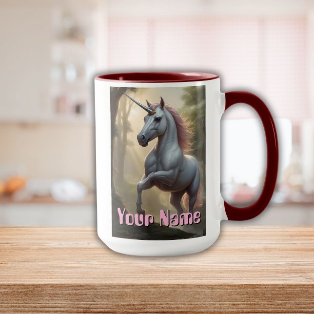 Personalised White Unicorn in Forest Mug (Personalized White Unicorn in Forest Mug)