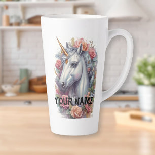 Personalised White Unicorn Portrait Latte Mug