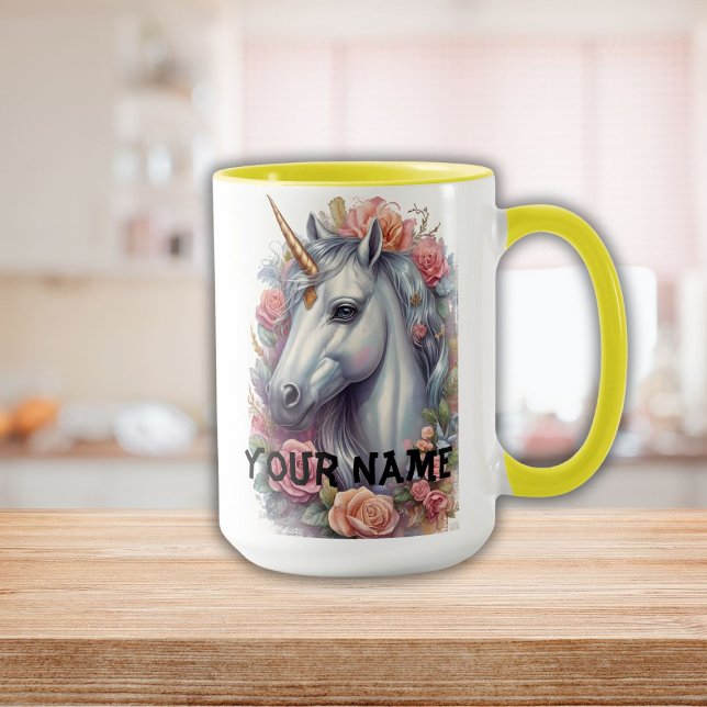 Personalised White Unicorn Portrait Mug (Personalized White Unicorn Portrait Mug)