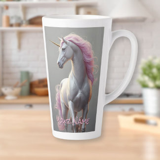 Personalised White Unicorn with Pink Mane Latte Mug