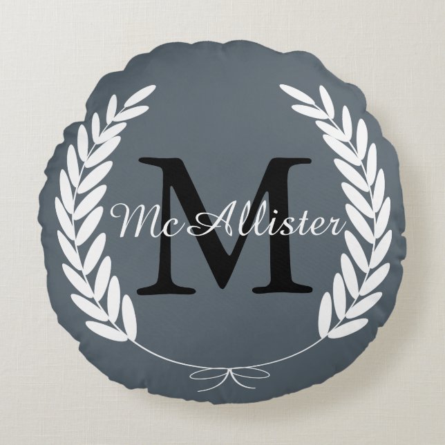 Personalised White Wheat Laurels Round Cushion (Front)