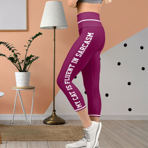 Personalised White Wine Fun Comic Style Cat Theme Capri Leggings