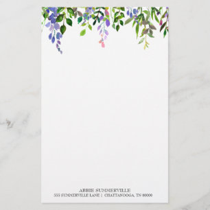 Personalised White with Purple Floral Stationery