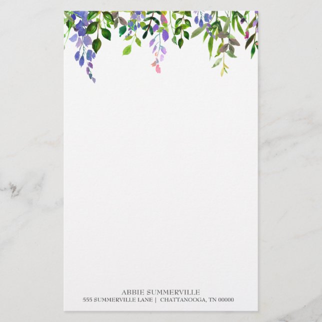 Personalised White with Purple Floral Stationery (Front)