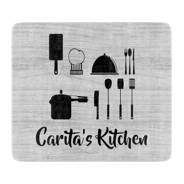 Personalised White Wood Text Glass Cutting Board (Front)