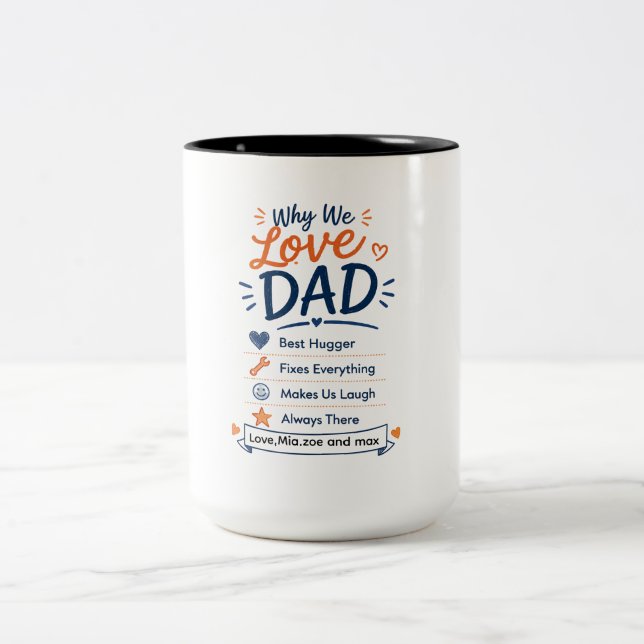Personalised Why We Love Dad Gift from Kids  Two-Tone Coffee Mug (Center)