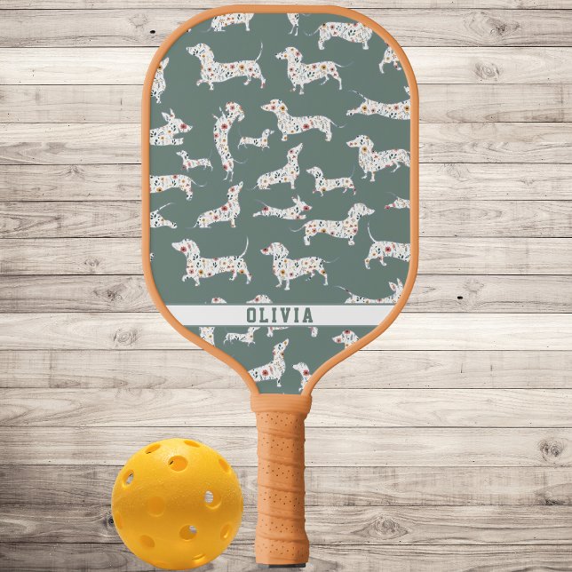 Personalised Wiener Dog, Sausage Dog Boho Flower Pickleball Paddle (Creator Uploaded)