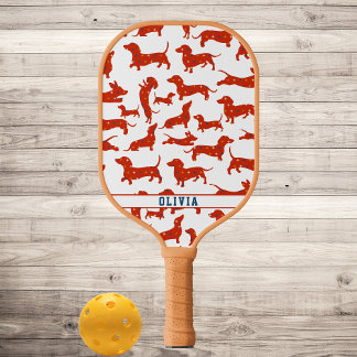 Personalised Wiener Dog, Sausage Dog Retro Pattern Pickleball Paddle