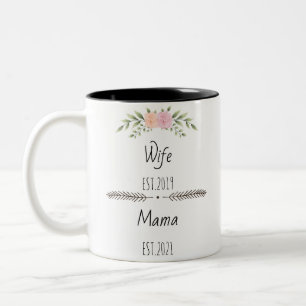 Personalised Wife Mama Est Custom Year, flowers Two-Tone Coffee Mug