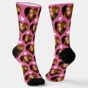 Personalised Wife Photo Heart Love Pink Socks