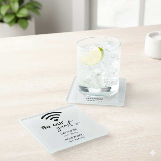 Personalised Wifi Home Decor Hotel Guest  Glass Coaster (Creator Uploaded)