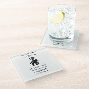 Personalised Wifi Password & Network for Guests Glass Coaster