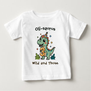 Personalised Wild and Three Dinosaur 3rd Birthday Baby T-Shirt