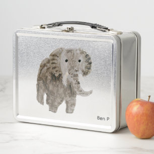Personalised Wild Animal Grey Elephant Metal Lunch Box