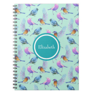 Personalised Wild Exotic Birds Watercolor Pattern Notebook