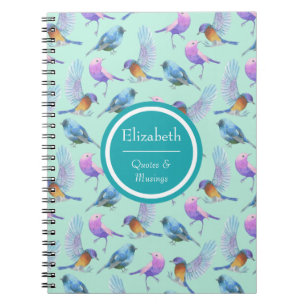 Personalised Wild Exotic Birds Watercolor Pattern Notebook