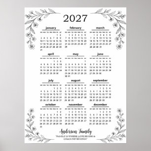 Personalised Wild Flower 2027 Family Calendar Poster