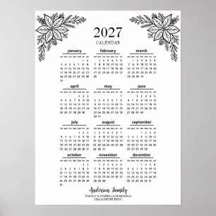 Personalised Wild Flower 2027 Family Calendar Poster