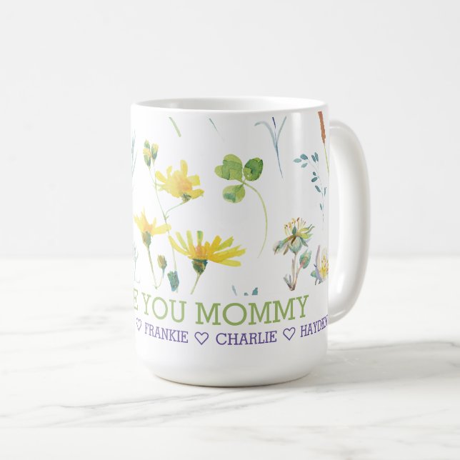 Personalised Wild Flower Add Your Own Text Coffee Mug (Front Right)