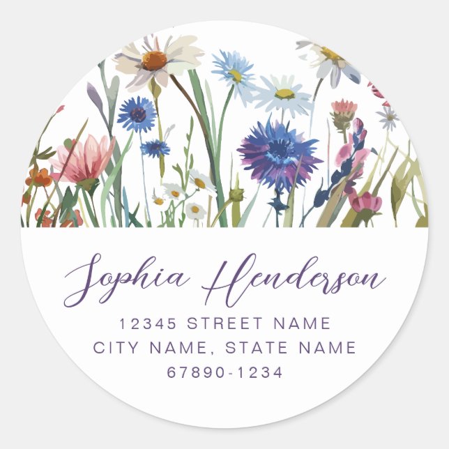 Personalised Wild Flowers Round Stickers (Front)