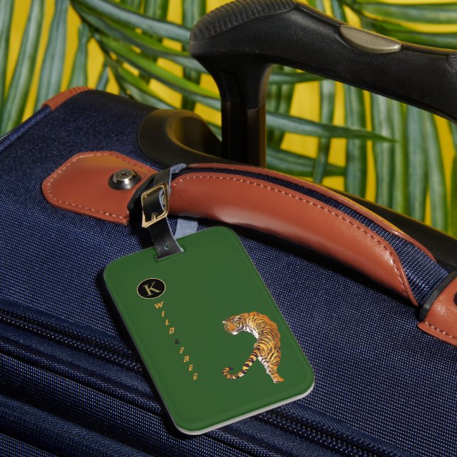 Personalised Wild & Free Like Tigers Monogram Luggage Tag (Front Insitu 1)