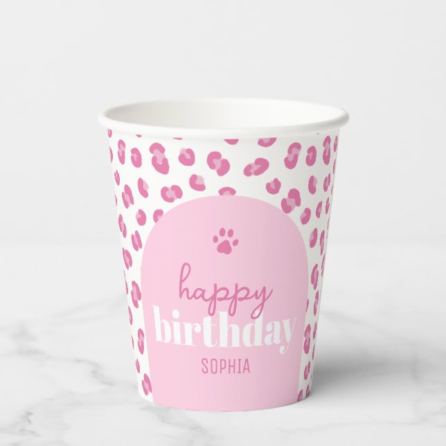 Personalised Wild Girl Pink Birthday Happy Paper Cups (Back)